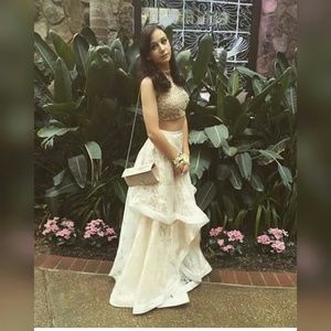 White and beige prom dress